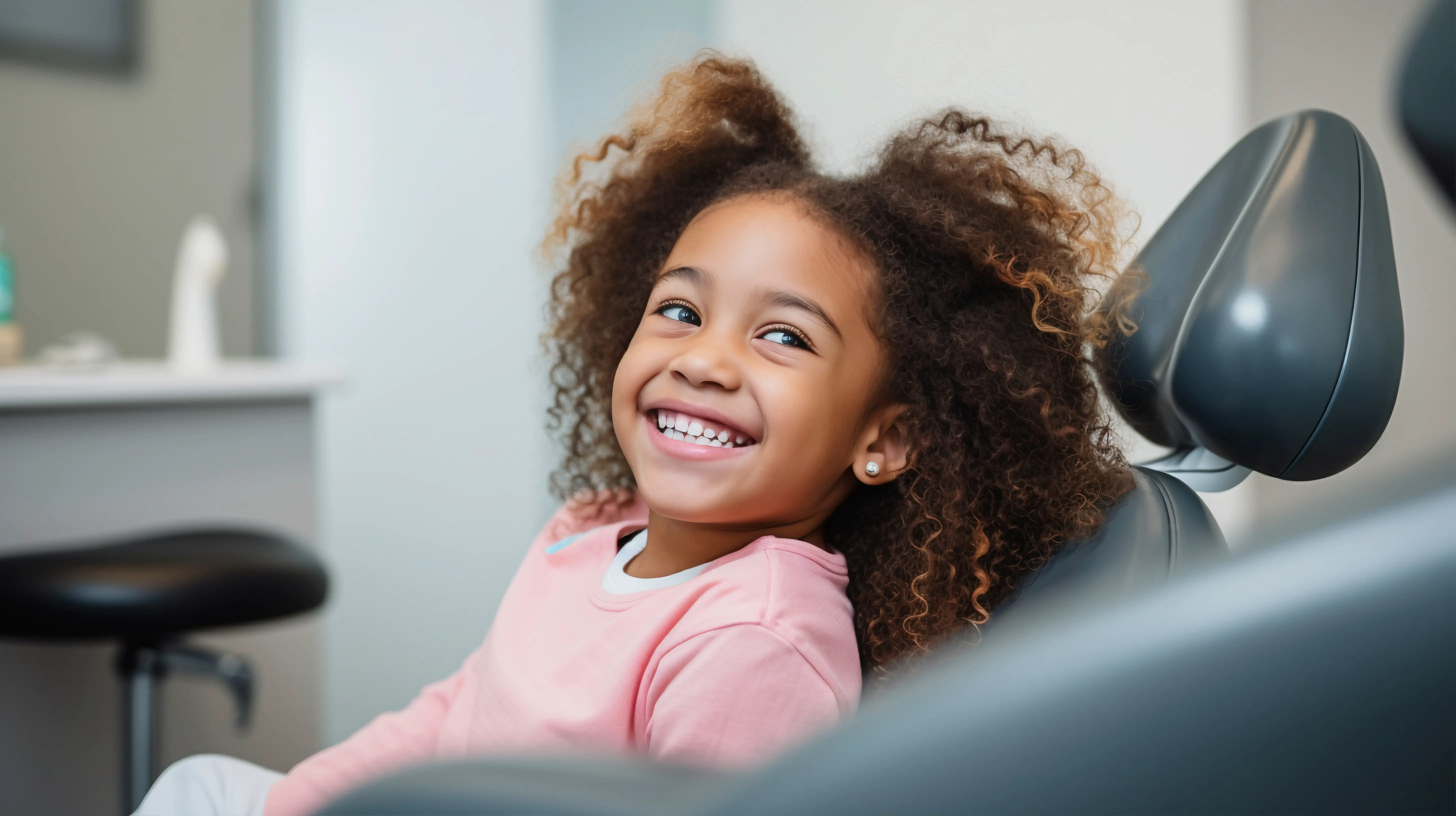 Little girl smiling on couch. 